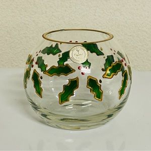 Romanian Crystal Clear Industries 5” Christmas Holly Bowl Hand Crafted